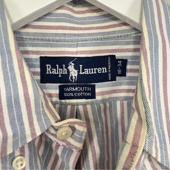 RALPH LAUREN BLUE LABEL Men’s Blue Stripe YARMOUTH Oxford Dress Shirt Pony 16 - Picture 3 of 6